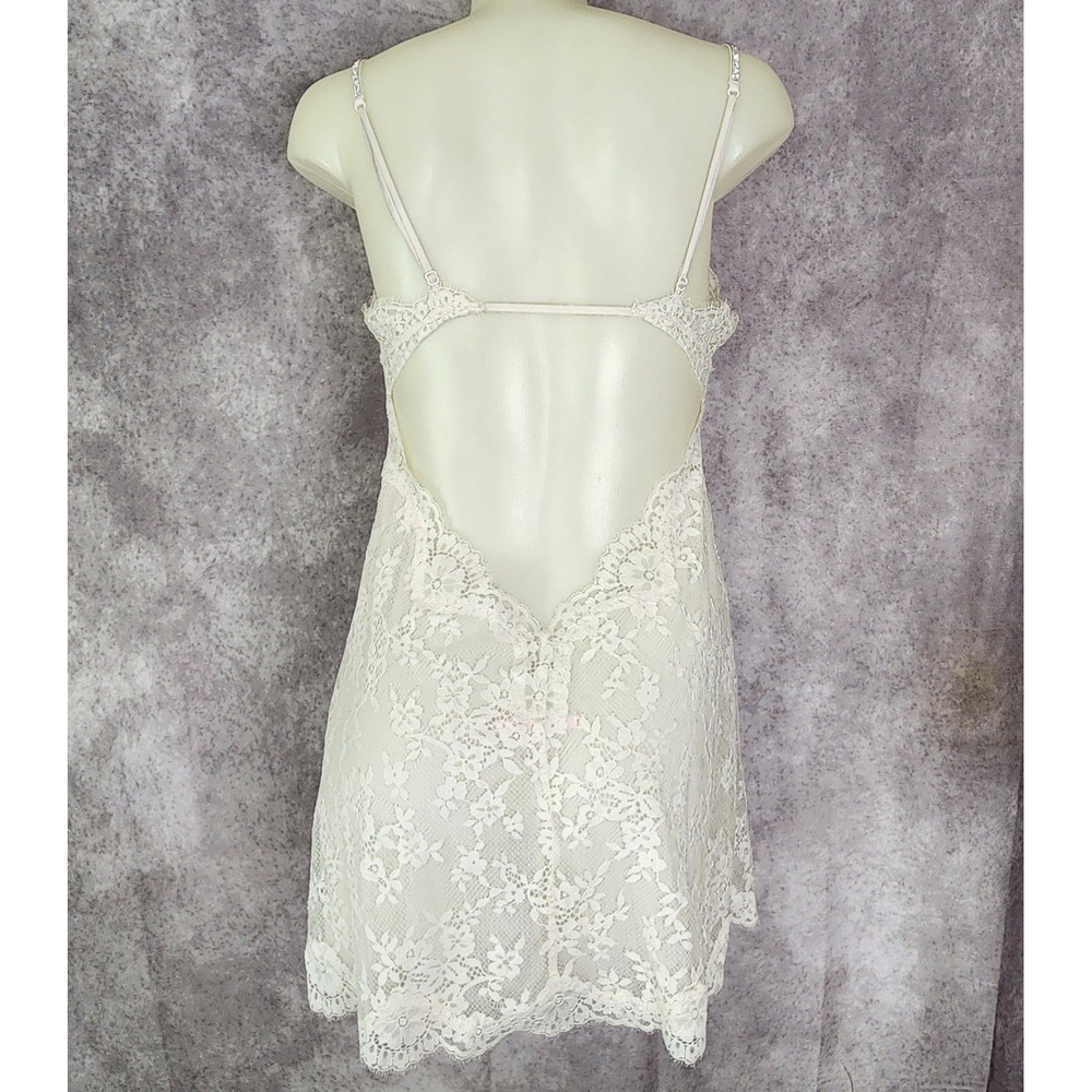 Victoria's Secret Slip Dress Women Medium Ivory Floral Lace Open Back Chemise - Picture 2 of 10
